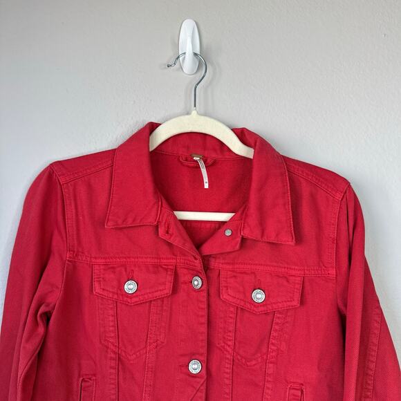 FREE PEOPLE Rumors Denim Jacket Strawberry Spritz Red Size XS NWT New - Picture 5 of 11